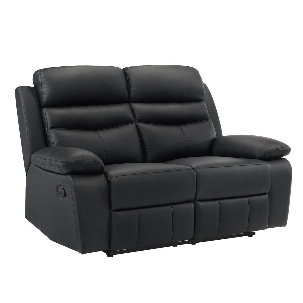 Hanna Manual Double Recliner Loveseat | Black Grain Leather | 64"