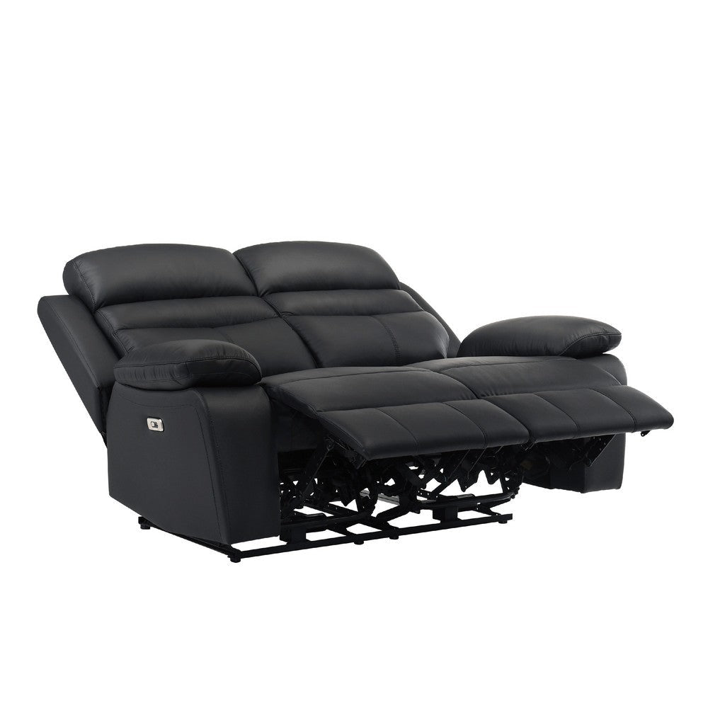 Hanna Power Double Reclining Loveseat | Black Leather | USB | 64’’ BM338549