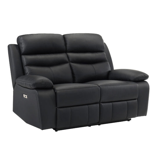 Hanna Power Double Reclining Loveseat | Black Leather | USB | 64"