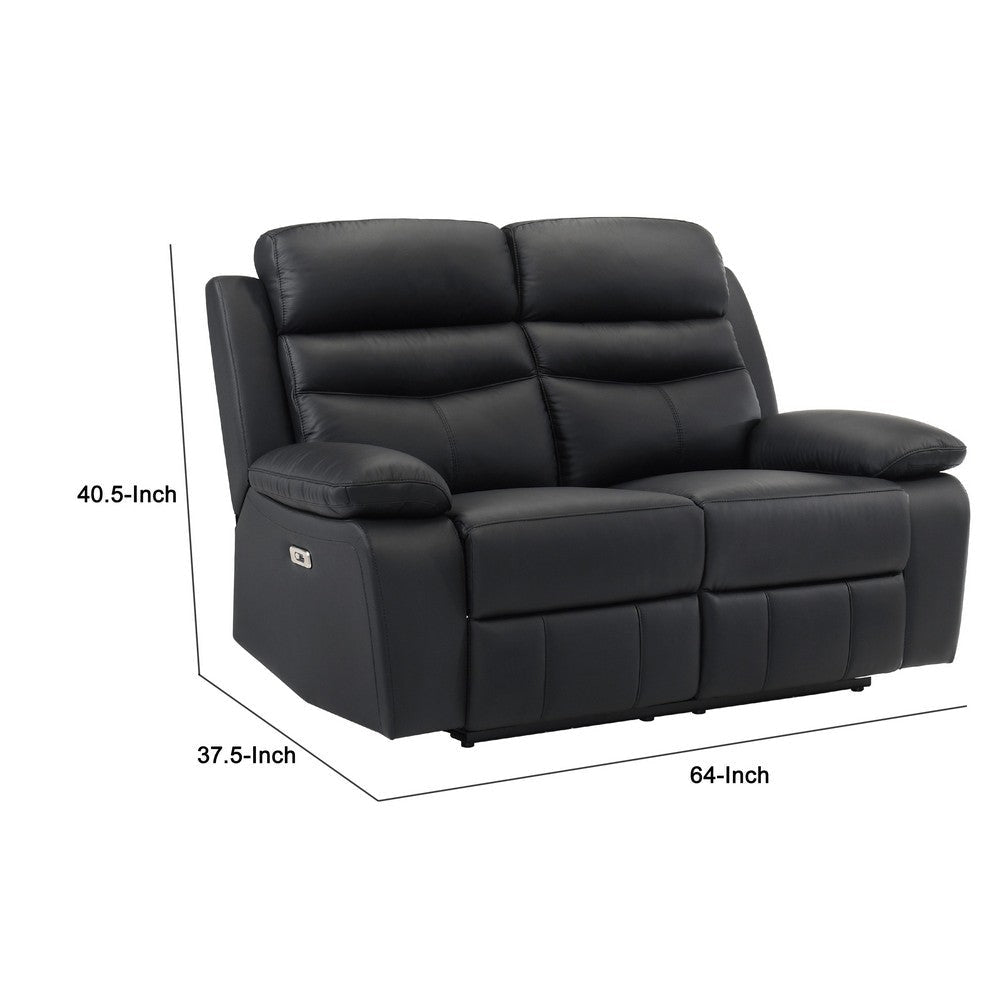 Hanna Power Double Reclining Loveseat | Black Leather | USB | 64’’ BM338549