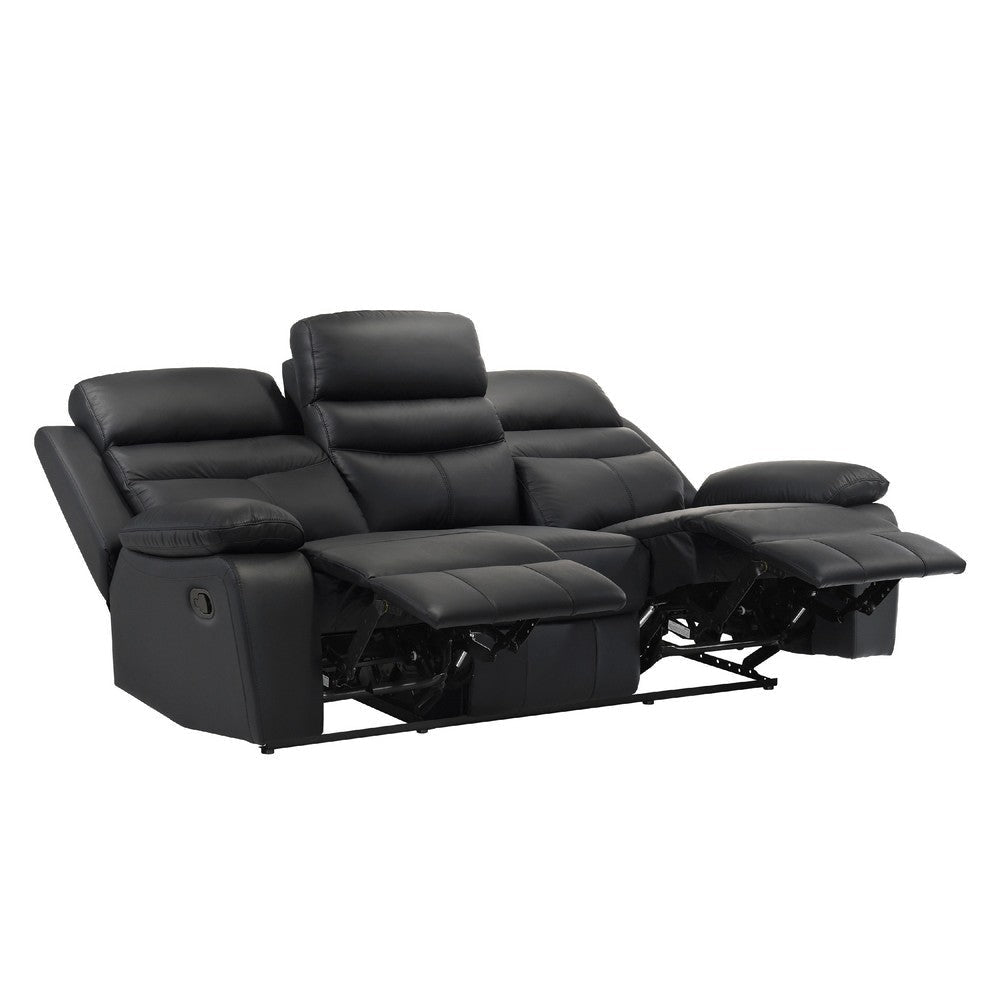 Hanna Manual Double Reclining Sofa | Black Top Grain Leather | 87’’ BM338550