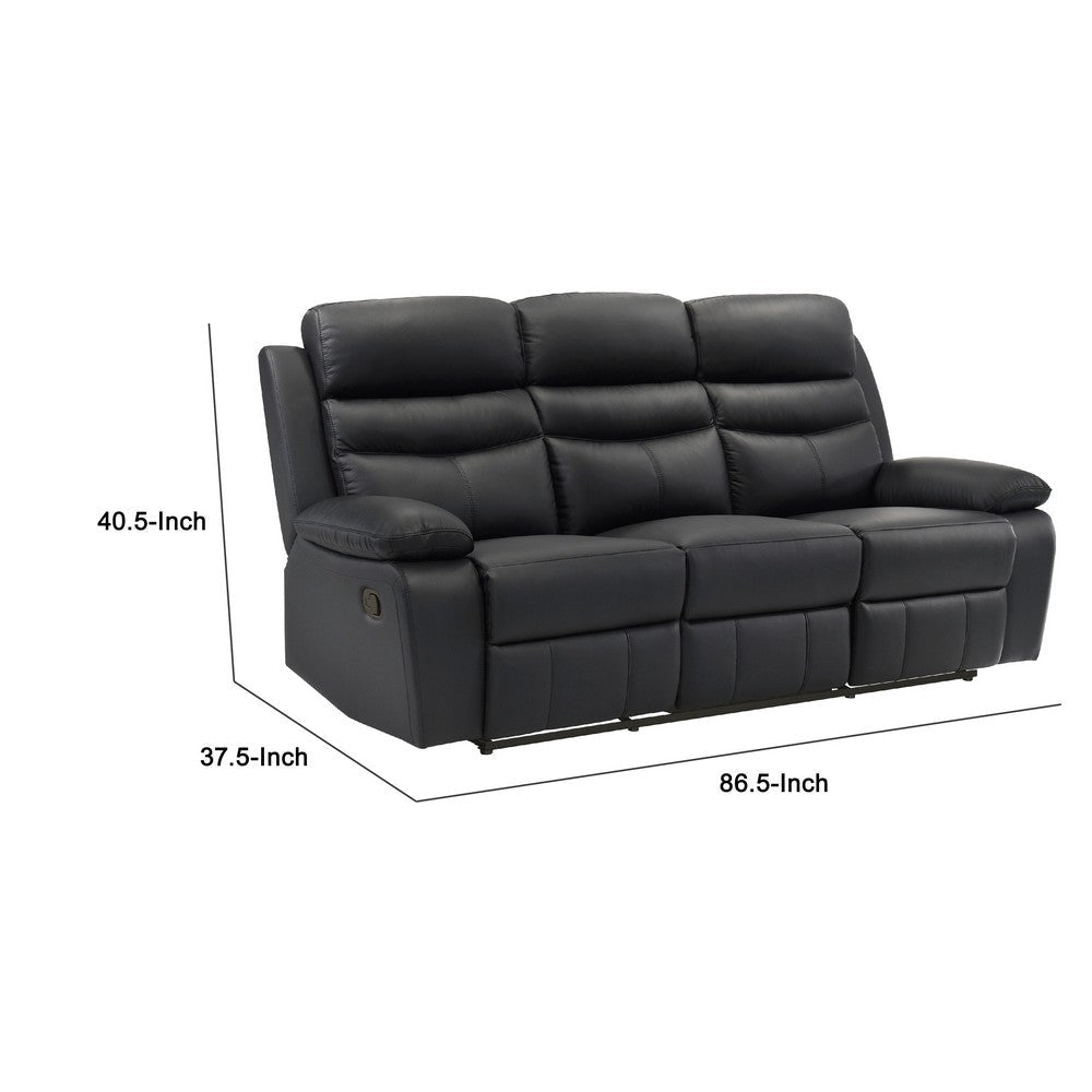 Hanna Manual Double Reclining Sofa | Black Top Grain Leather | 87’’ BM338550