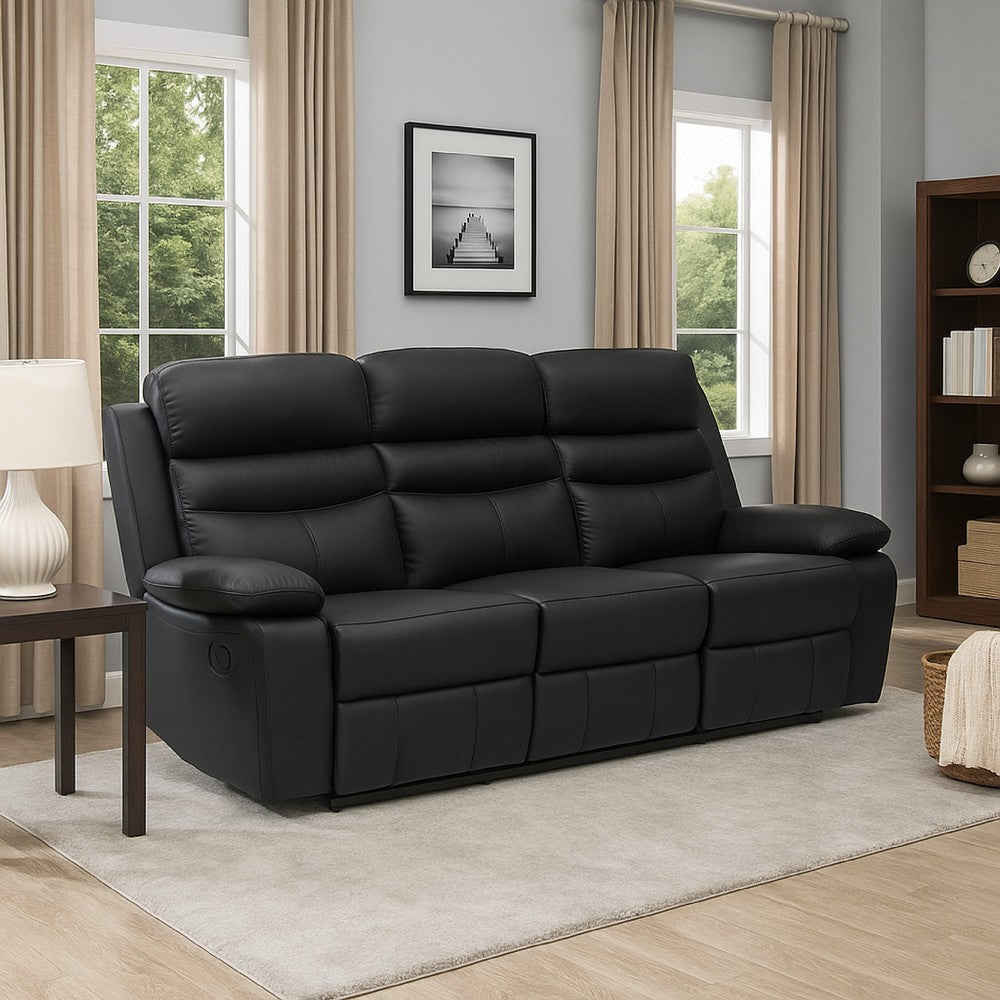 Hanna Manual Double Reclining Sofa | Black Top Grain Leather | 87"