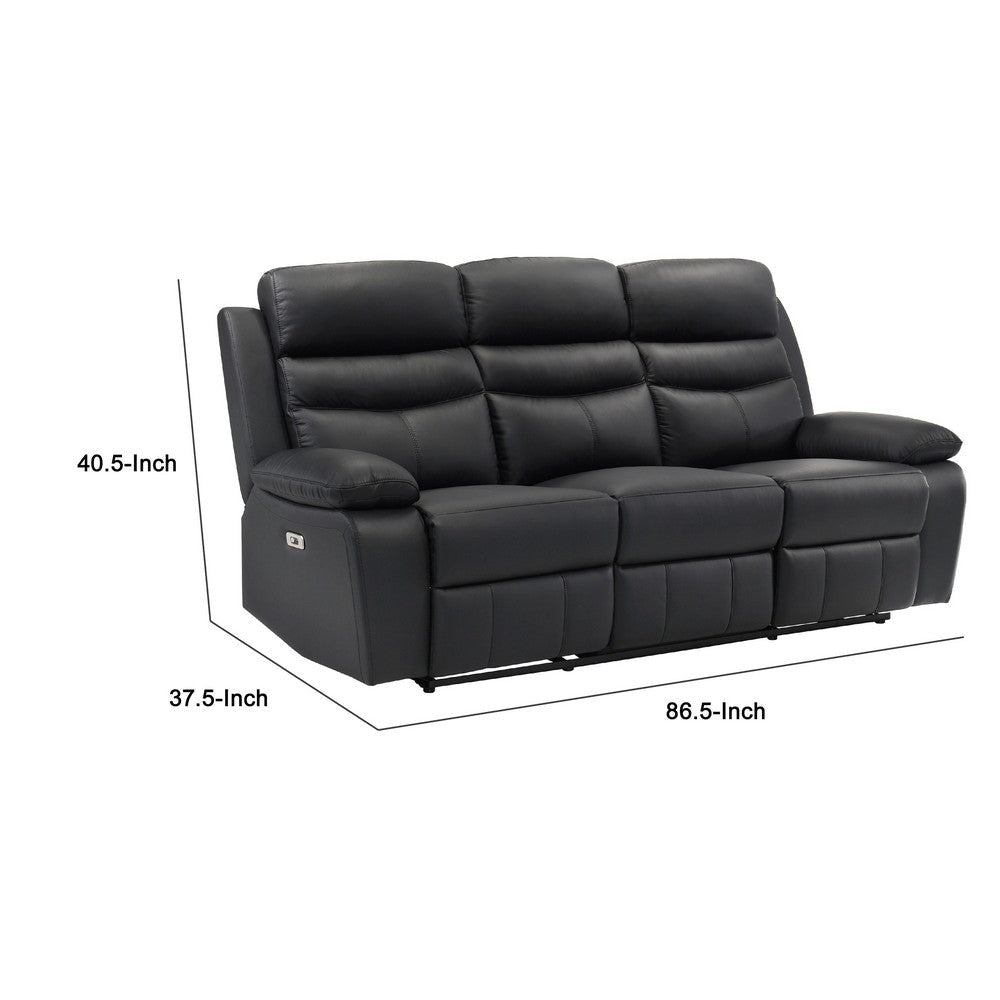 Hanna Power Dual Reclining Sofa | Black Top Grain Leather | USB | 87’’ BM338551