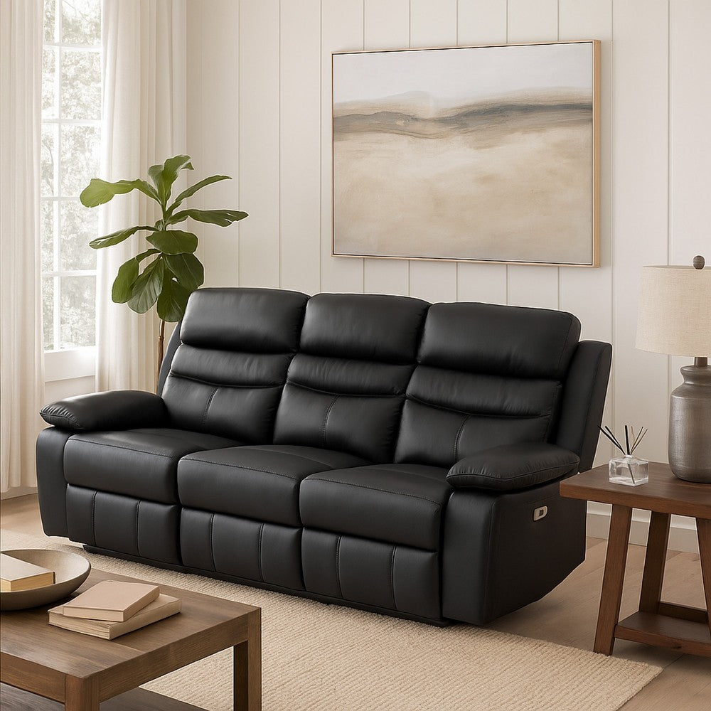 Hanna Power Dual Reclining Sofa | Black Top Grain Leather | USB | 87"