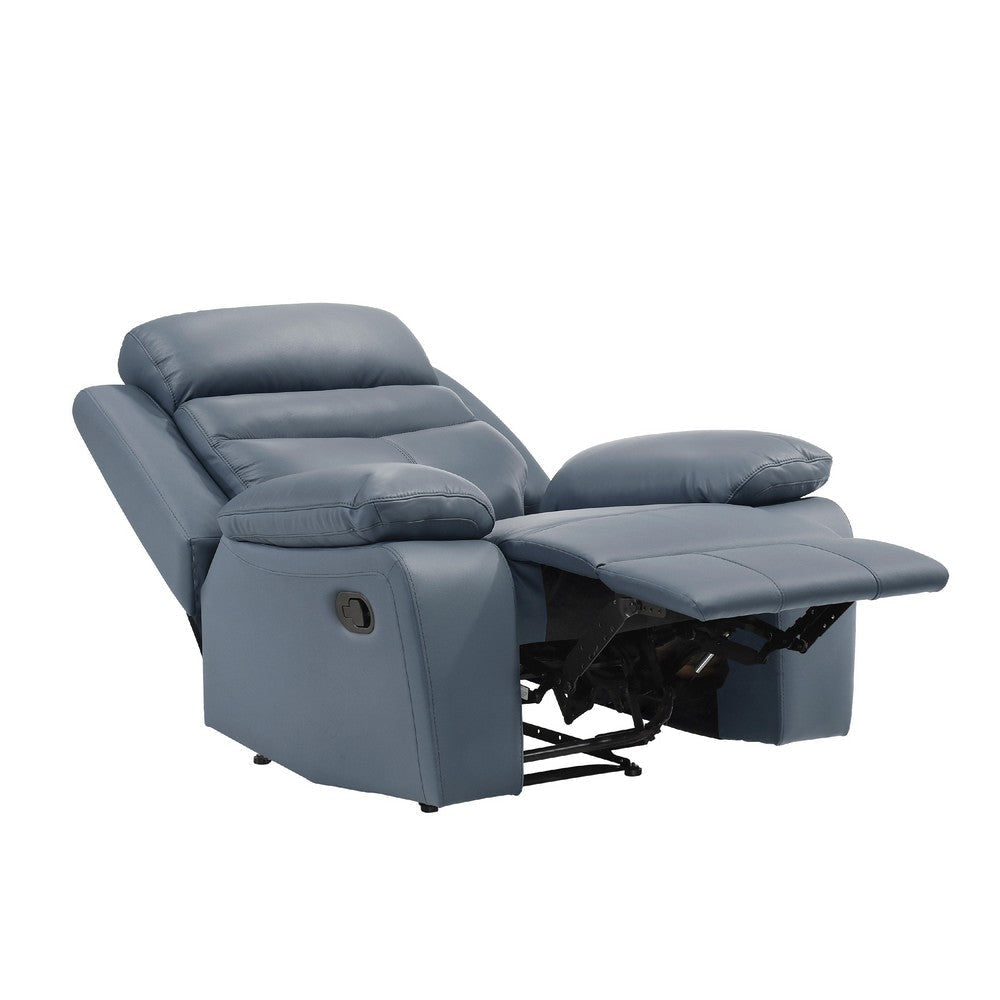 Hanna Manual Reclining Chair | Blue Top Grain Leather Cushions BM338552