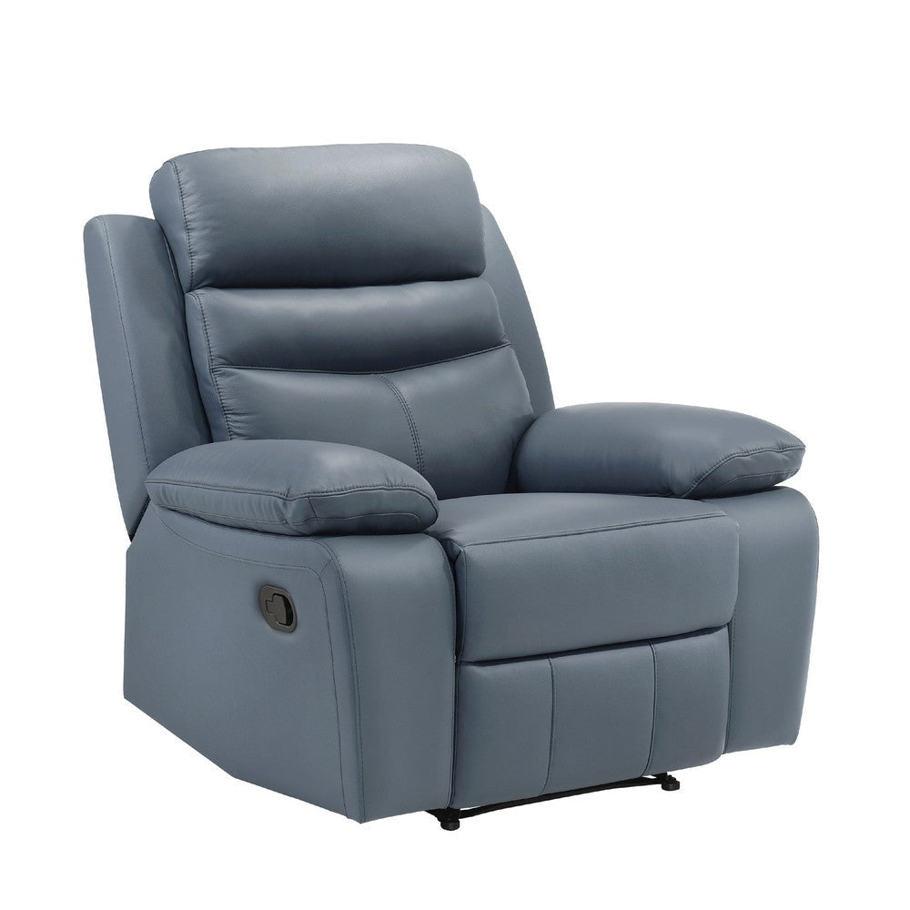 Hanna Manual Reclining Chair | Blue Top Grain Leather Cushions BM338552