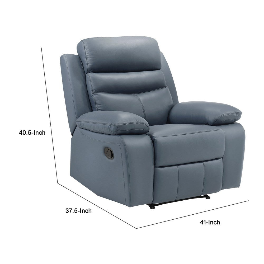 Hanna Manual Reclining Chair | Blue Top Grain Leather Cushions BM338552