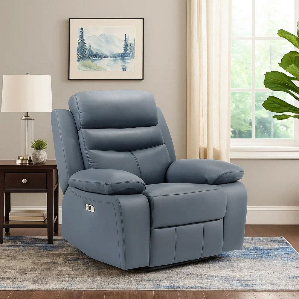Hanna Power Reclining Chair | Blue Top Grain Leather Cushions | USB