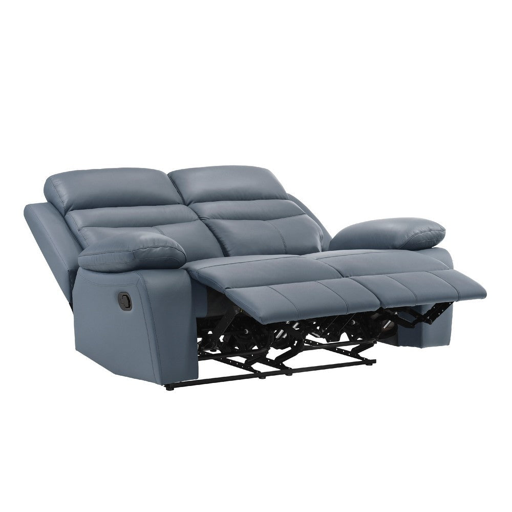 Hanna Manual Double Reclining Loveseat | Blue Top Grain Leather 64’’ BM338554