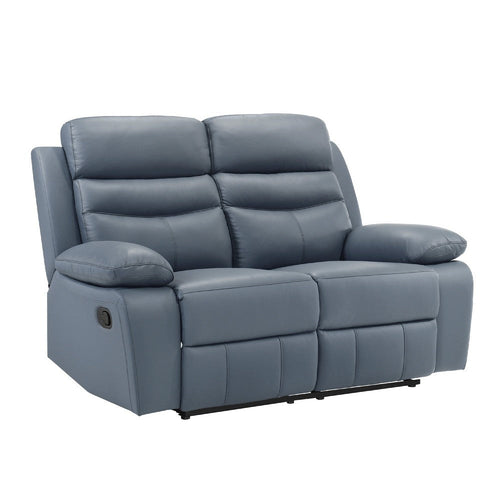 Hanna Manual Double Reclining Loveseat | Blue Top Grain Leather 64"