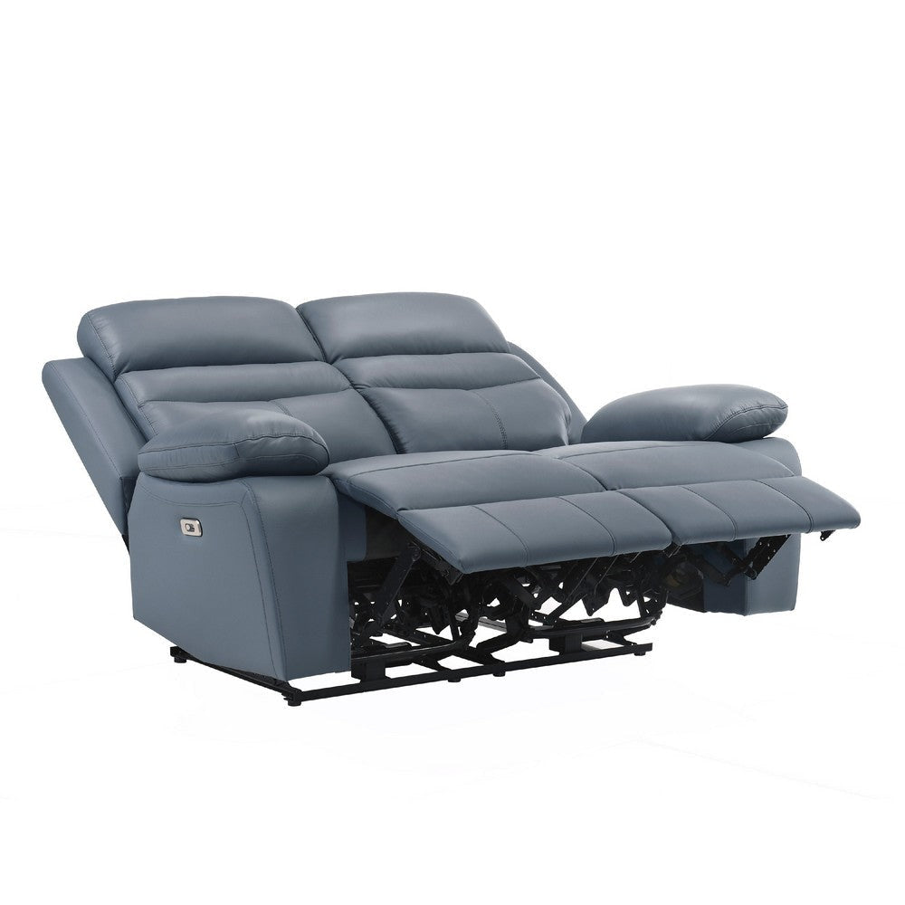 Hanna Power Double Recliner Loveseat | Blue Leather | USB | 64’’ BM338555