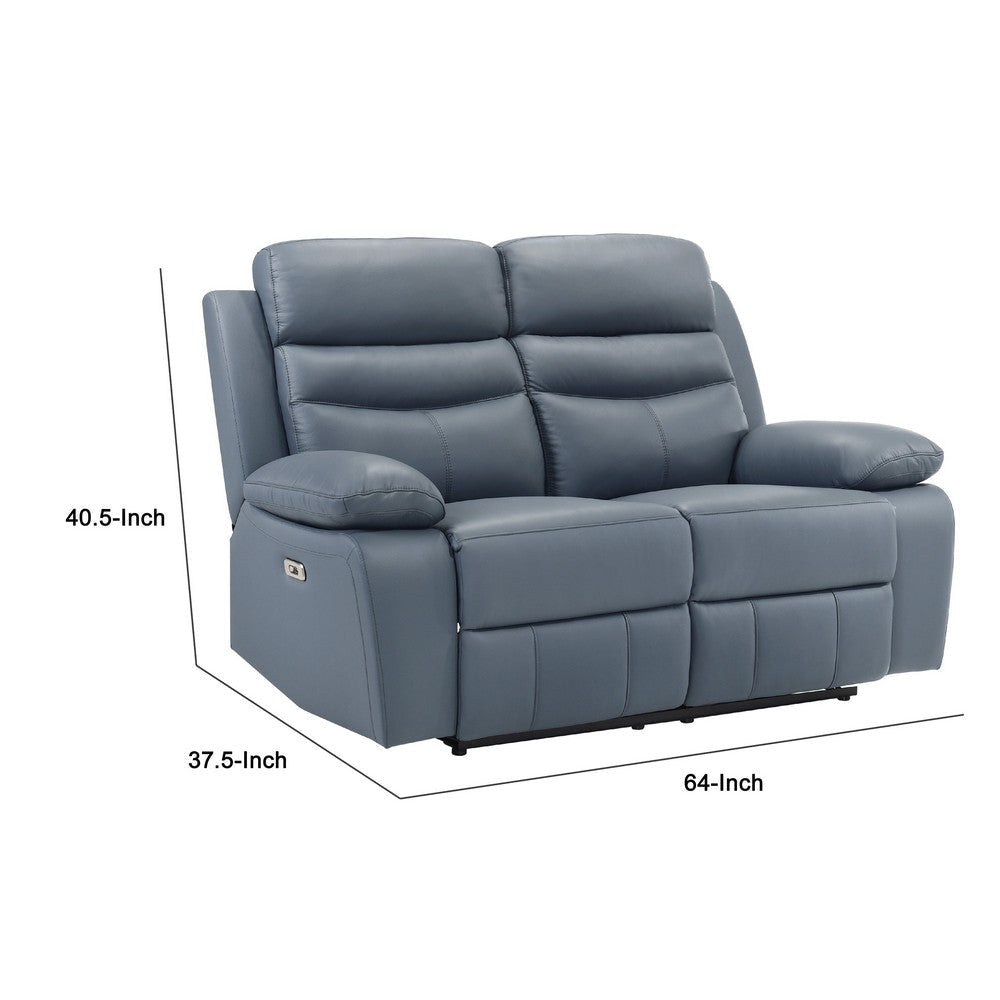 Hanna Power Double Recliner Loveseat | Blue Leather | USB | 64’’ BM338555