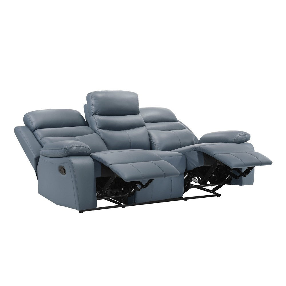 Hanna Manual Double Reclining Sofa | Blue Top Grain Leather | 87’’ BM338556
