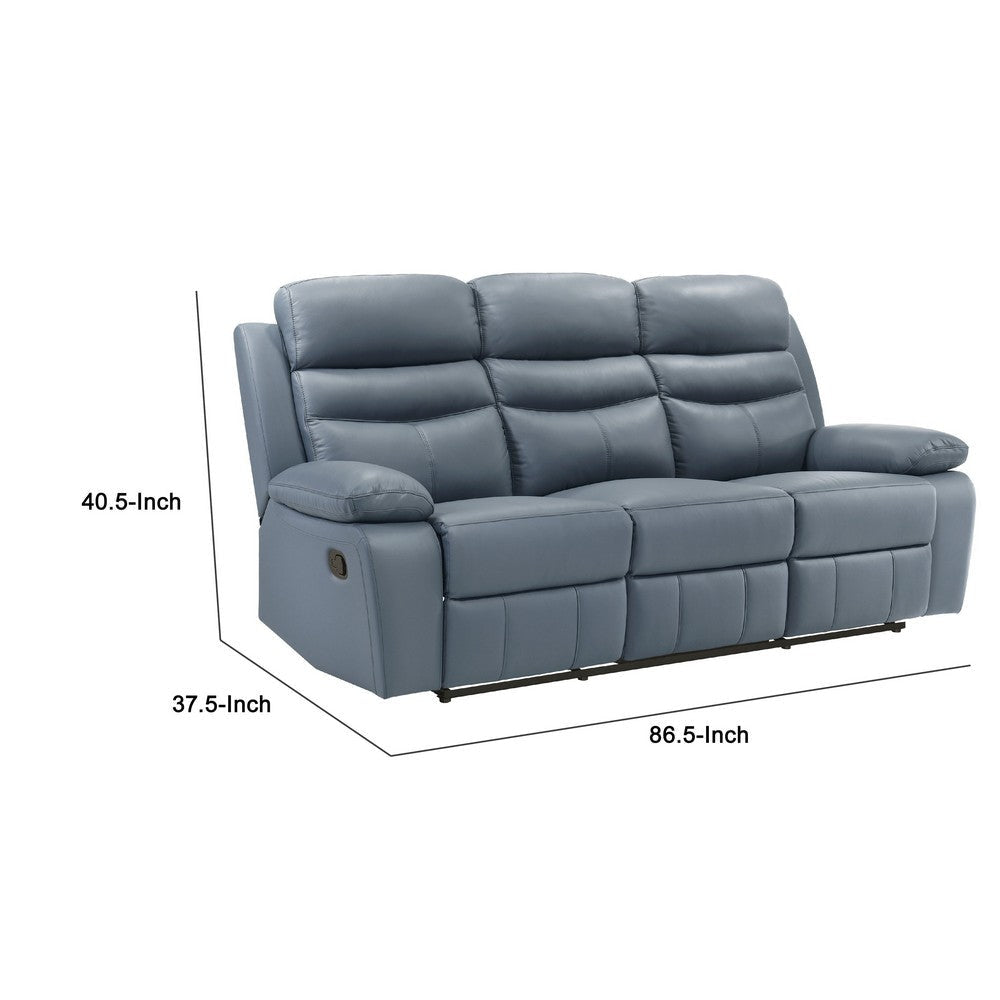 Hanna Manual Double Reclining Sofa | Blue Top Grain Leather | 87’’ BM338556