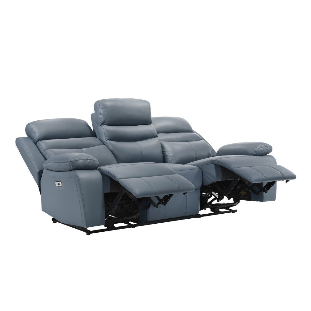 Hanna Power Double Reclining Sofa | Blue Grain Leather | USB | 87’’ BM338557