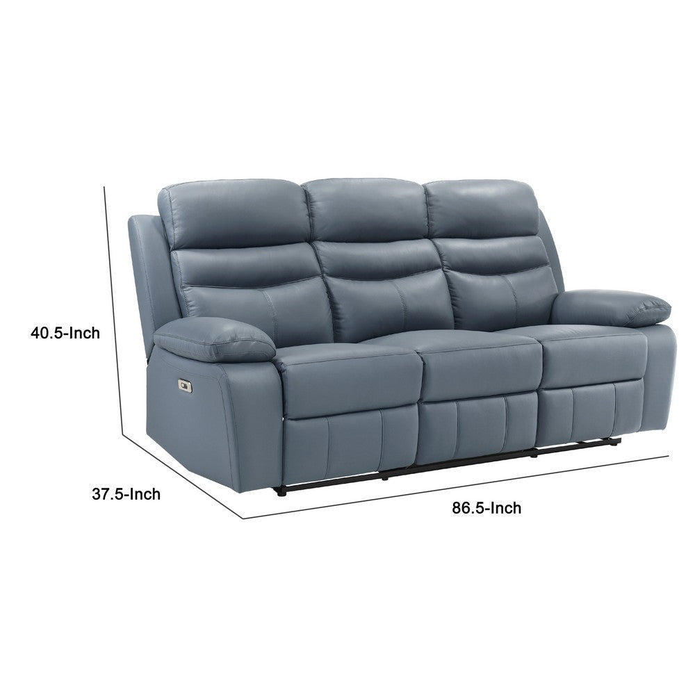 Hanna Power Double Reclining Sofa | Blue Grain Leather | USB | 87’’ BM338557