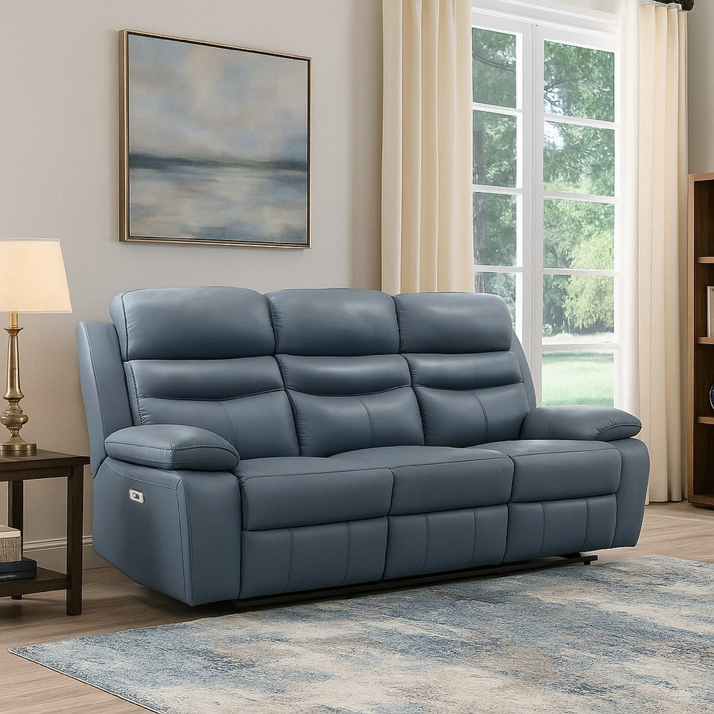 Hanna Power Double Reclining Sofa | Blue Grain Leather | USB | 87’’ BM338557