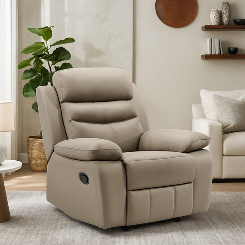 Hanna Manual Reclining Chair | Latte Brown Top Grain Leather Cushions BM338558