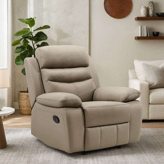 Hanna Manual Reclining Chair | Latte Brown Top Grain Leather Cushions BM338558