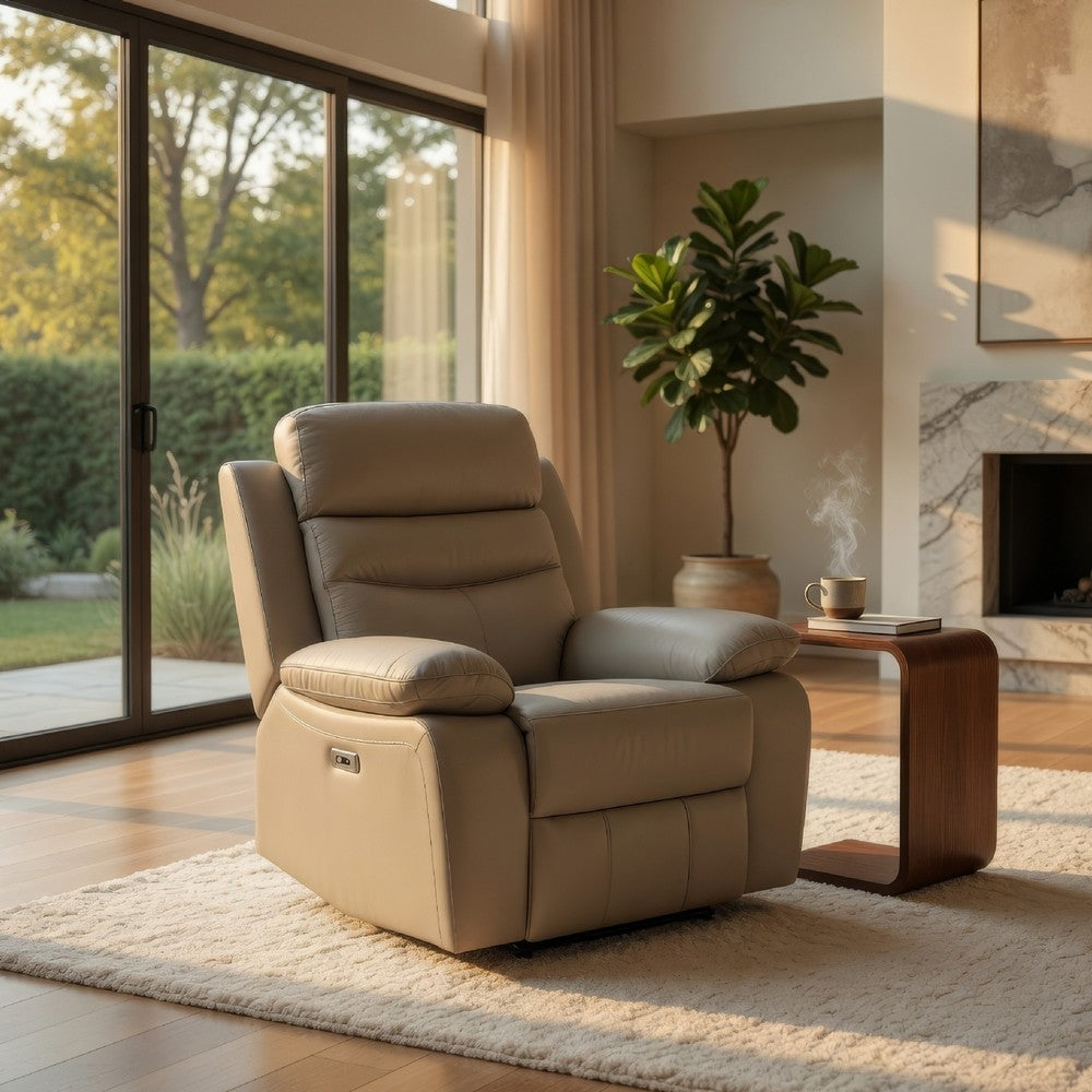 Hanna Power Reclining Chair | Latte Brown Top Grain Leather | USB