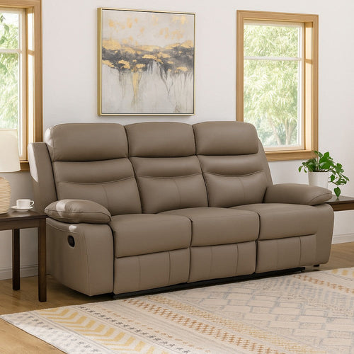Hanna Manual Double Recliner Sofa | Latte Brown Grain Leather | 87"
