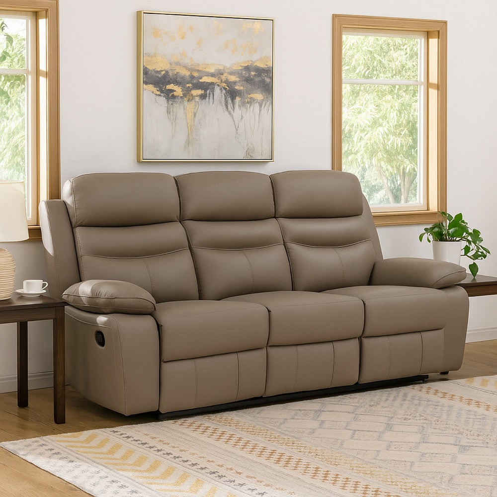 Hanna Manual Double Recliner Sofa | Latte Brown Grain Leather | 87"