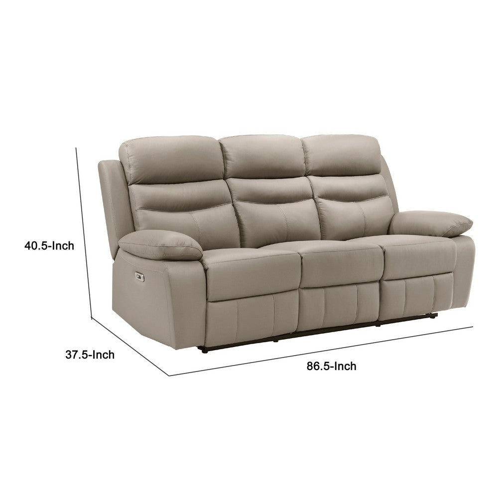 Hanna Power Dual Recliner Sofa | USB | Latte Brown Grain Leather 87’’ BM338563