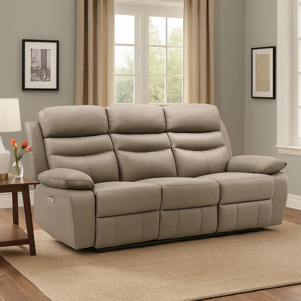 Hanna Power Dual Recliner Sofa | USB | Latte Brown Grain Leather 87’’ BM338563