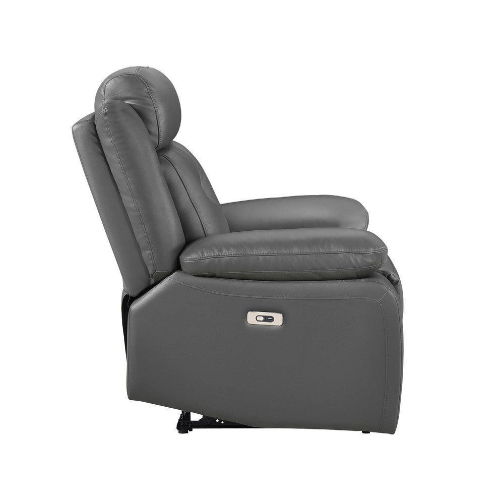 Conia Power Reclining Chair | Dark Gray Top Grain Leather | USB Port