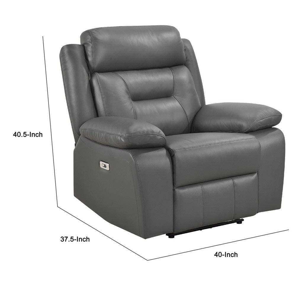 Conia Power Reclining Chair | Dark Gray Top Grain Leather | USB Port