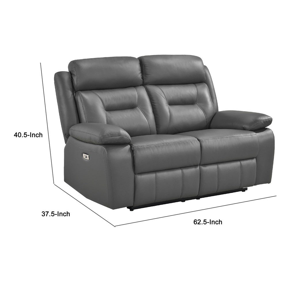 Conia Power Double Recliner Loveseat | Dark Gray Leather | USB | 63’’ BM338567