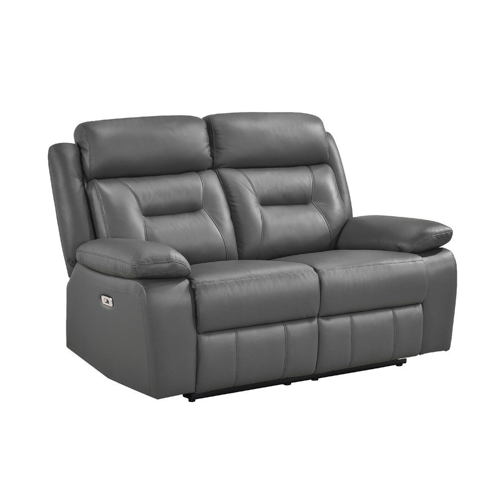 Conia Power Double Recliner Loveseat | Dark Gray Leather | USB | 63’’ BM338567