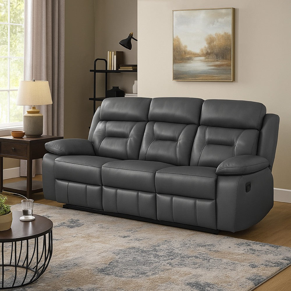 Conia Manual Double Recliner Sofa | Dark Gray Top Grain Leather 87’’ BM338568