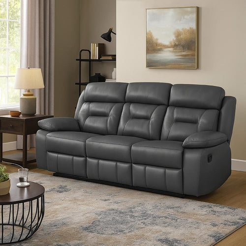 Conia Manual Double Recliner Sofa | Dark Gray Top Grain Leather 87"