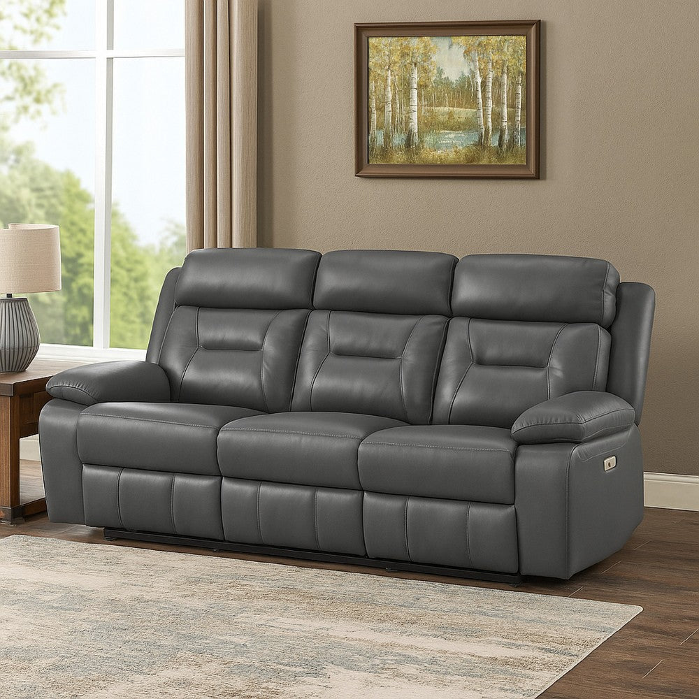 Conia Power Double Recliner Sofa | Dark Gray Leather | USB | 87"