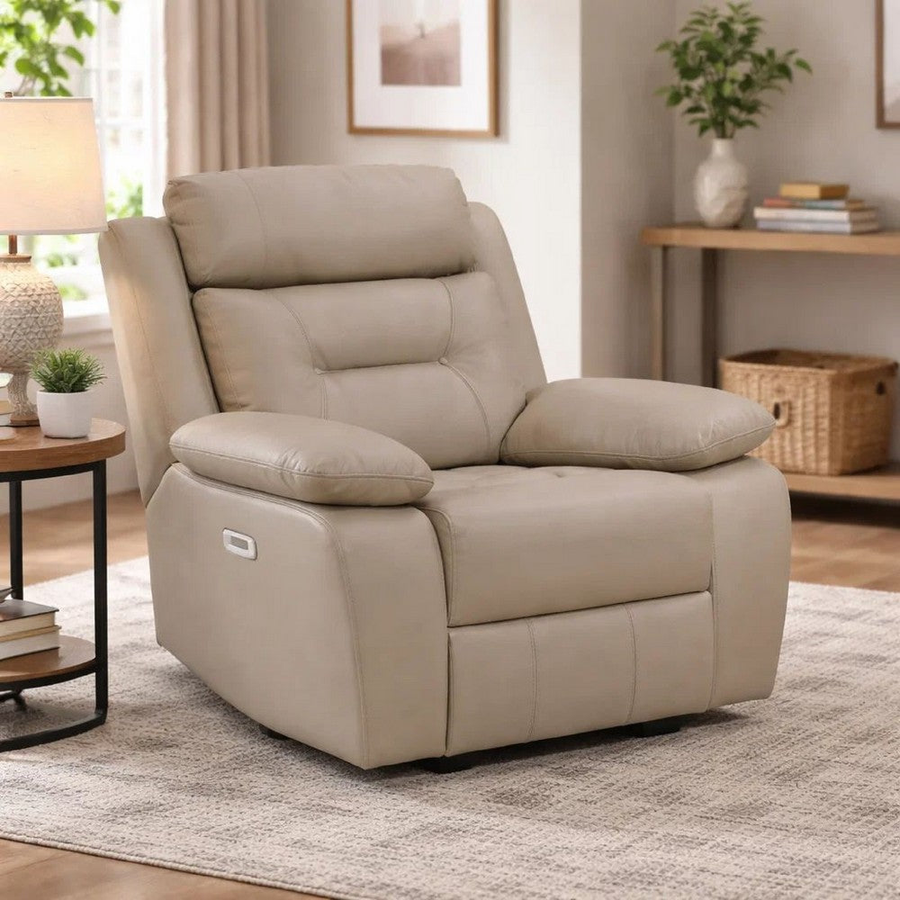 Conia Power Reclining Chair | Soft Latte Beige Leather | USB Charger