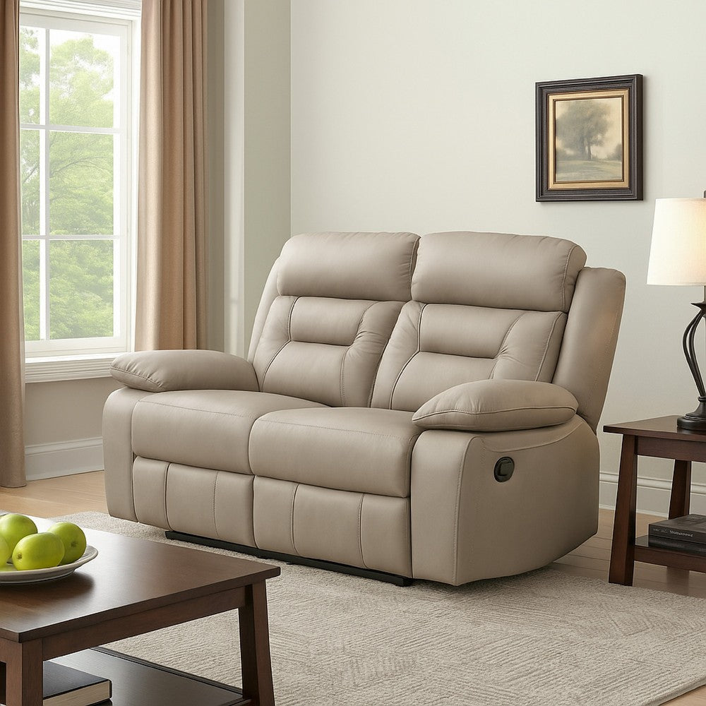 Conia Manual Double Reclining Loveseat | Latte Beige Leather | 63"