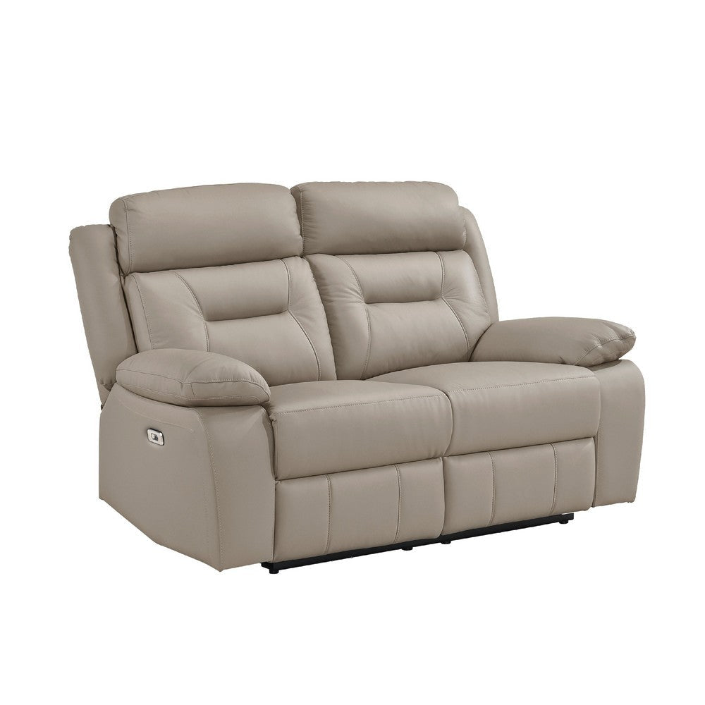 Conia Power Double Recliner Loveseat | USB | Latte Beige Leather 63’’ BM338573