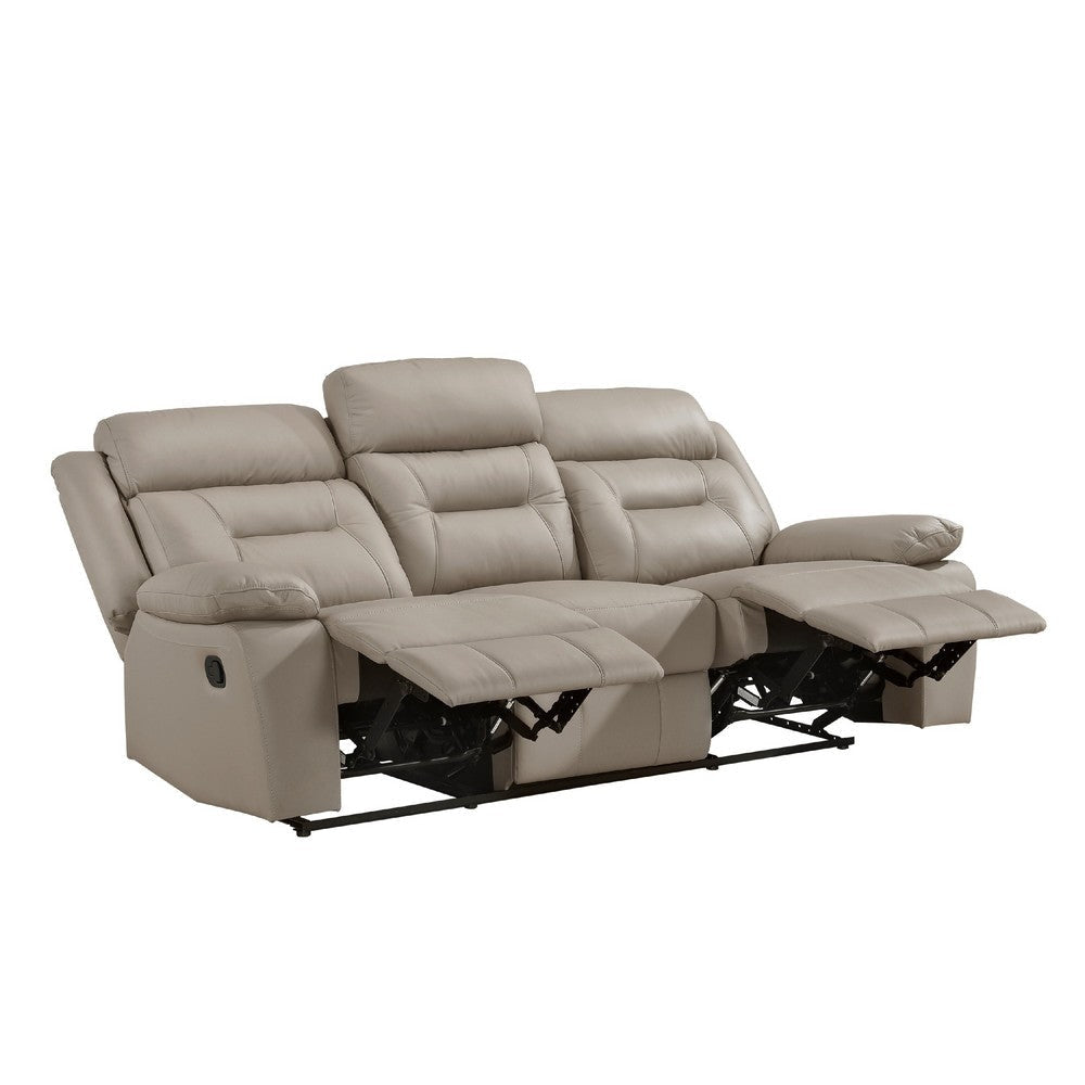 Conia Manual Double Reclining Sofa | Latte Beige Leather | 87’’ BM338574