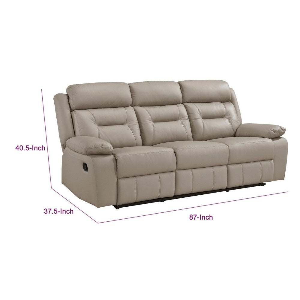 Conia Manual Double Reclining Sofa | Latte Beige Leather | 87’’ BM338574
