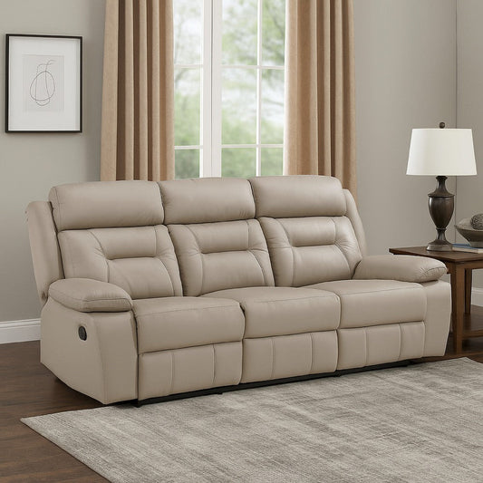 Conia Manual Double Reclining Sofa | Latte Beige Leather | 87"