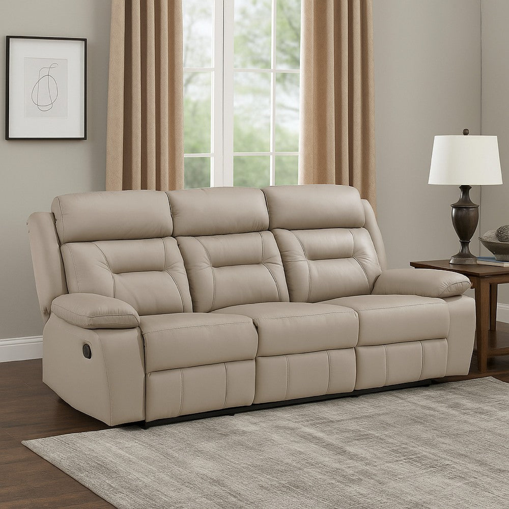 Conia Manual Double Reclining Sofa | Latte Beige Leather | 87"