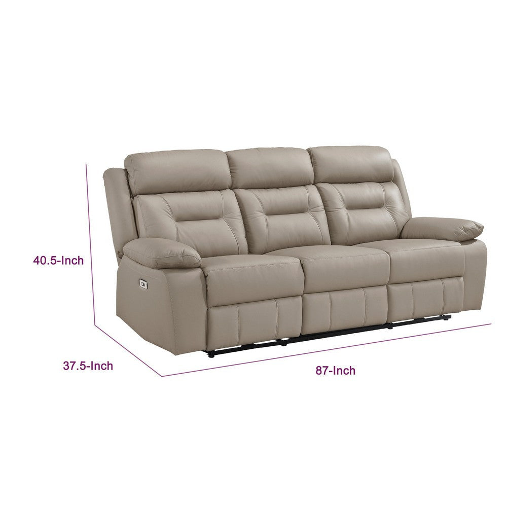 Conia Power Double Reclining Sofa | Latte Beige Leather | USB | 87’’ BM338575