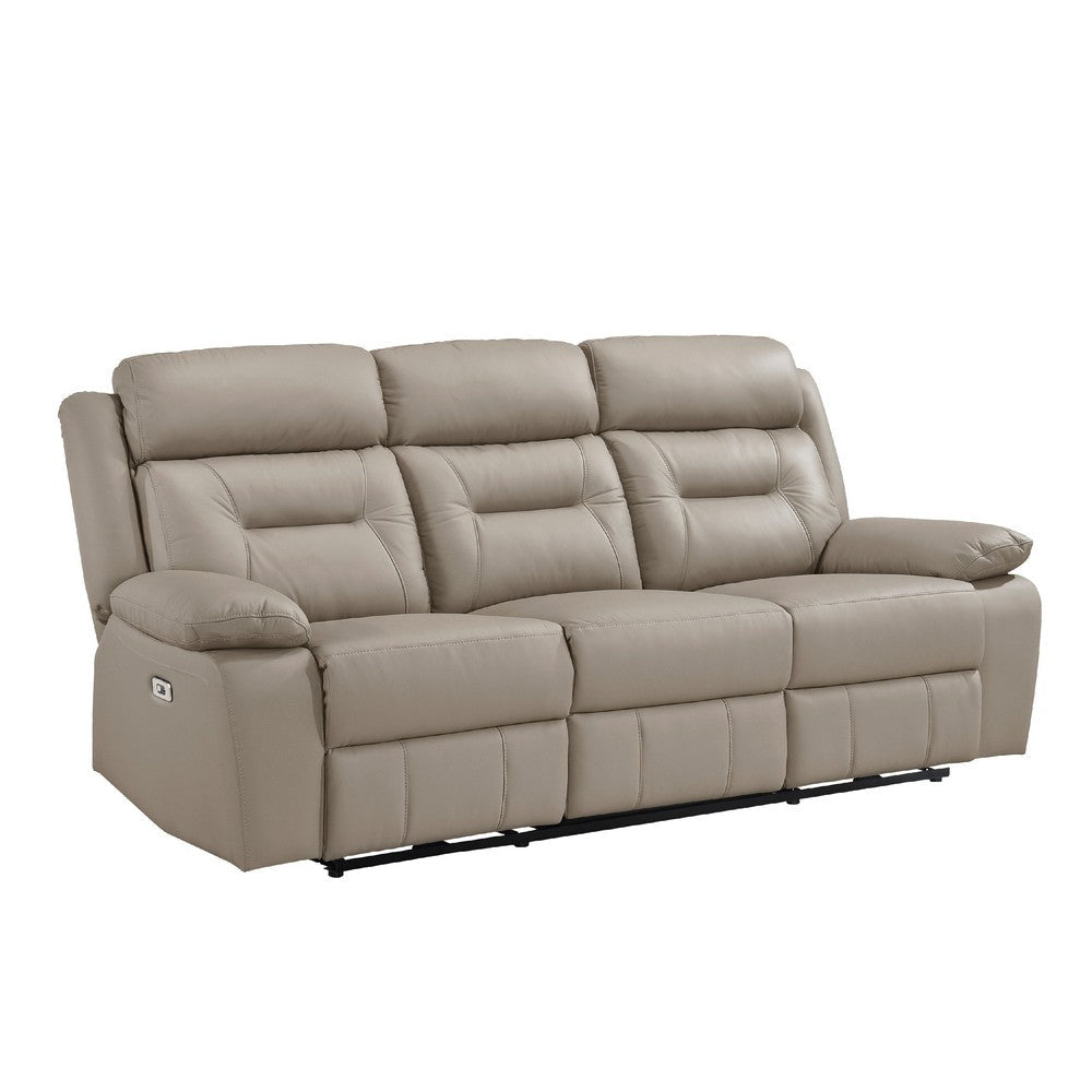 Conia Power Double Reclining Sofa | Latte Beige Leather | USB | 87’’ BM338575