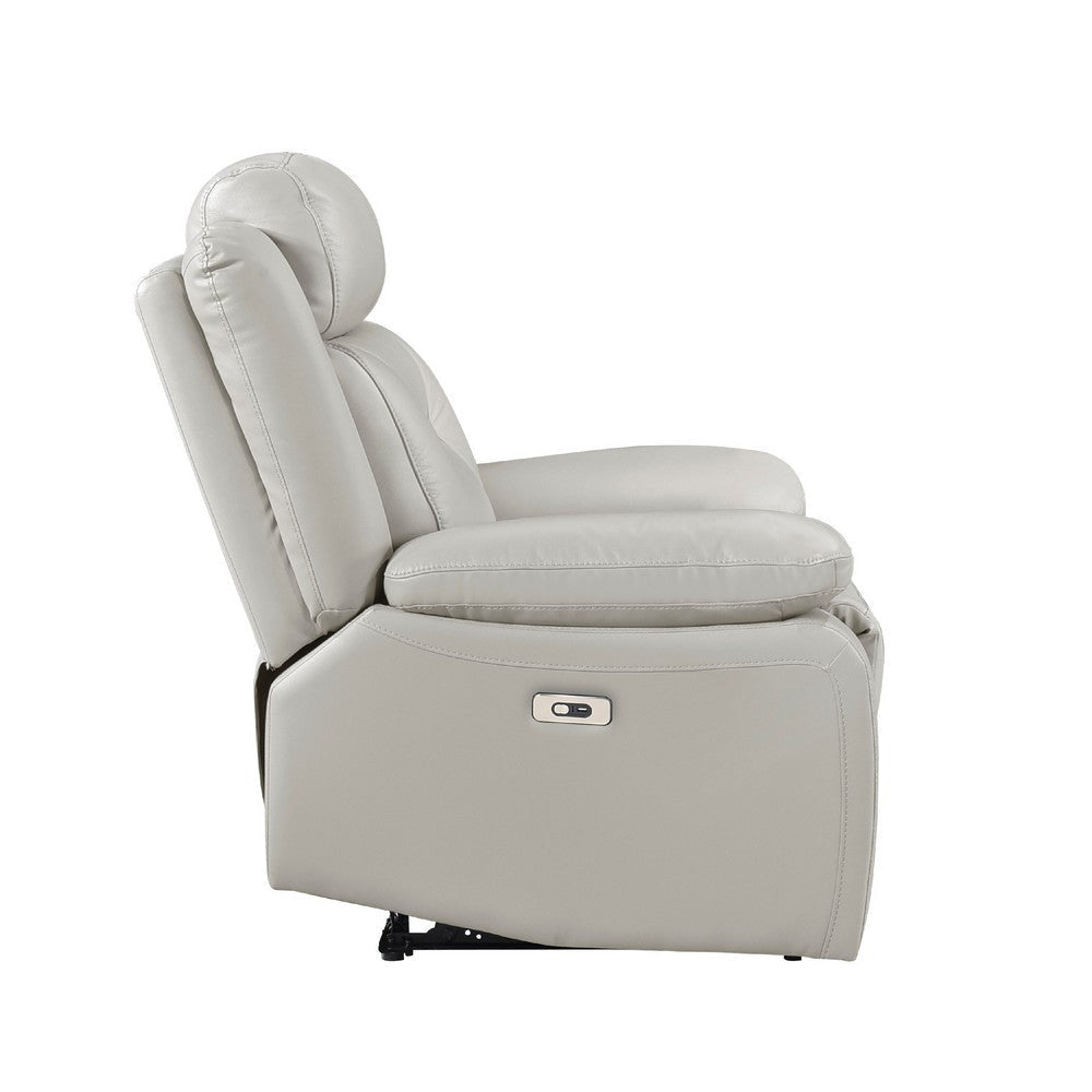 Conia Power Reclining Chair | Light Gray Silver Leather | USB Port BM338577