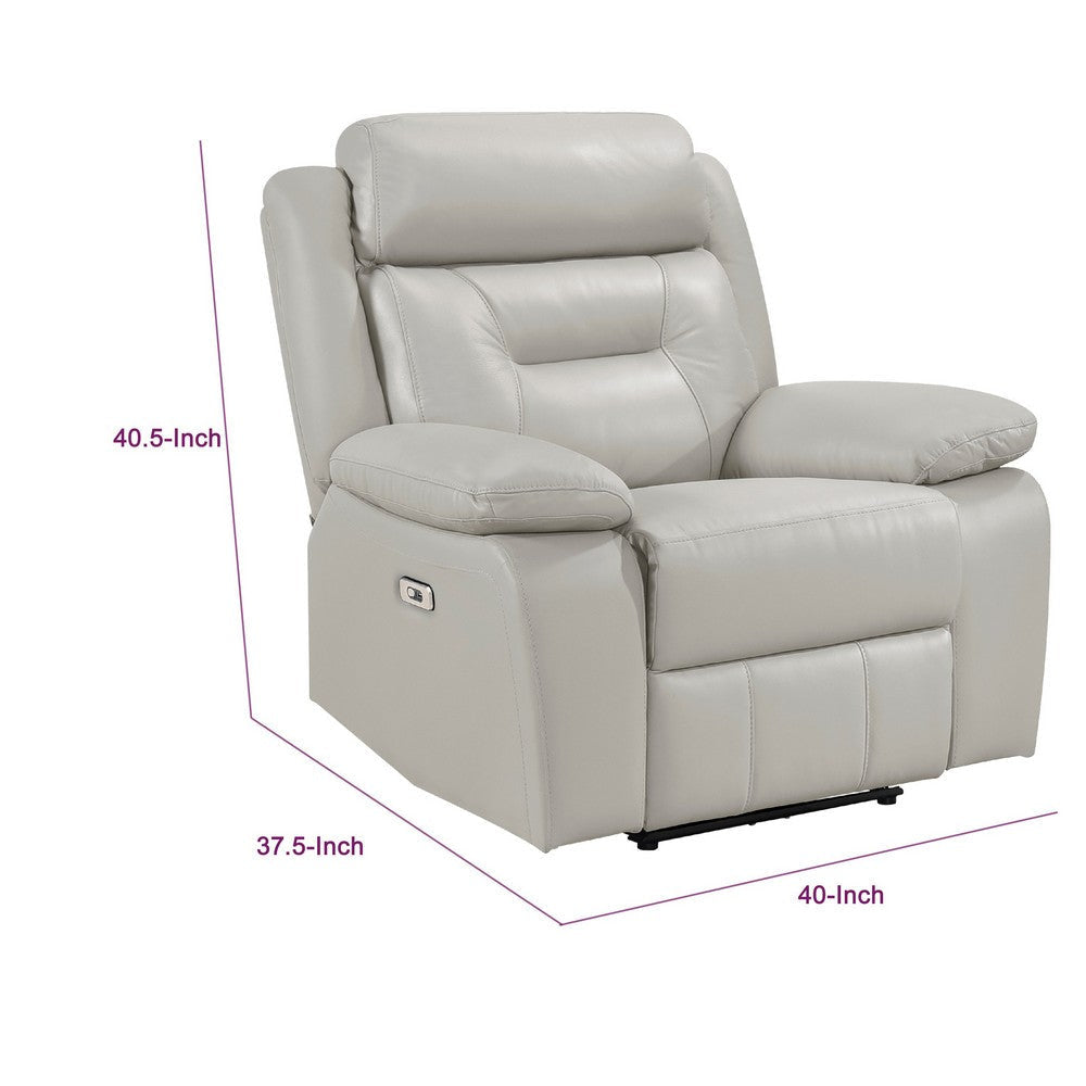 Conia Power Reclining Chair | Light Gray Silver Leather | USB Port BM338577