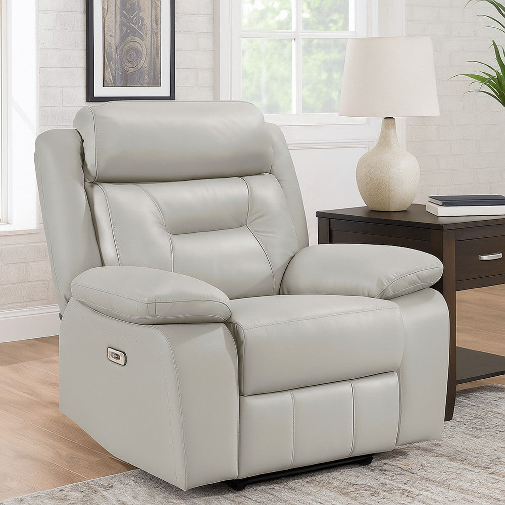 Conia Power Reclining Chair | Light Gray Silver Leather | USB Port