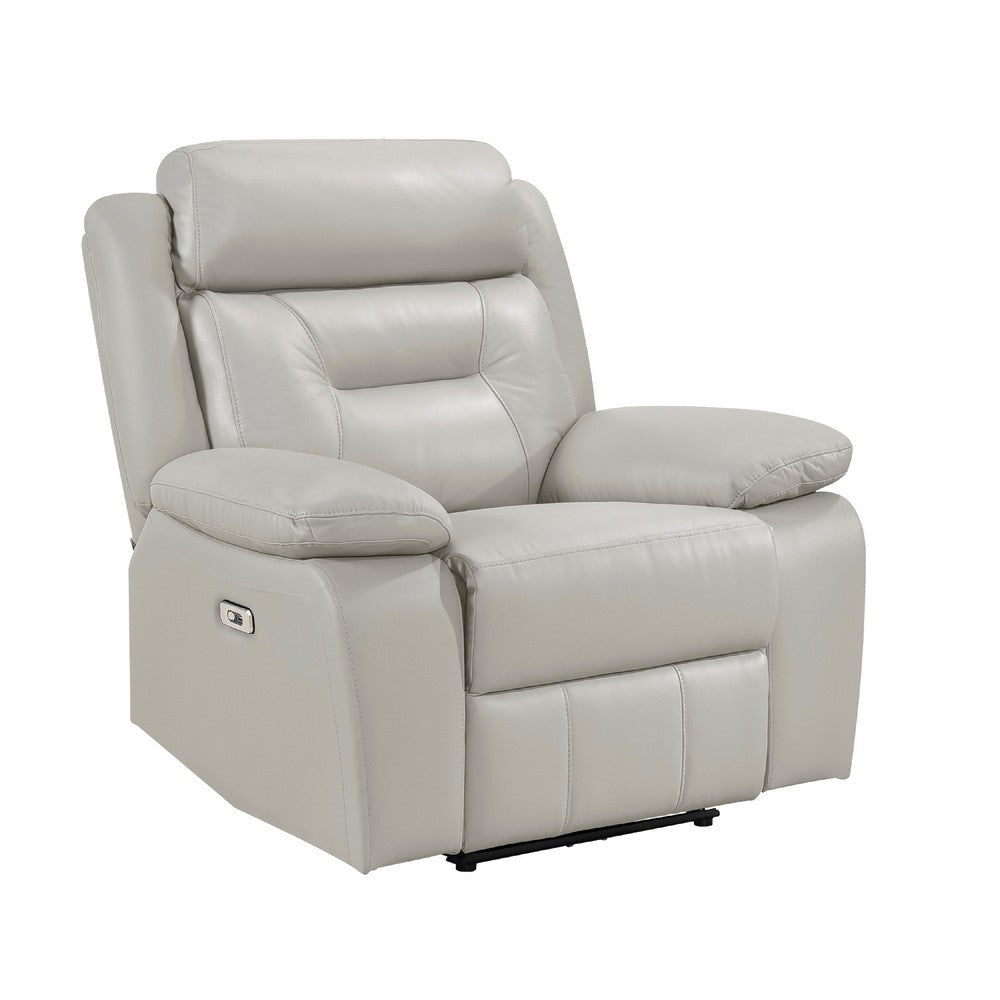 Conia Power Reclining Chair | Light Gray Silver Leather | USB Port BM338577