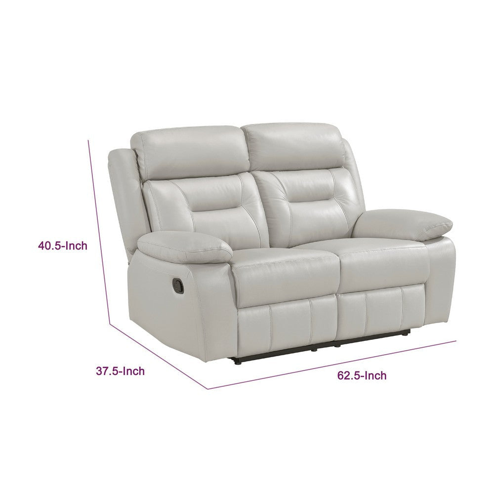 Conia Manual Dual Recliner Loveseat | Light Gray Silver Leather 63’’ BM338578